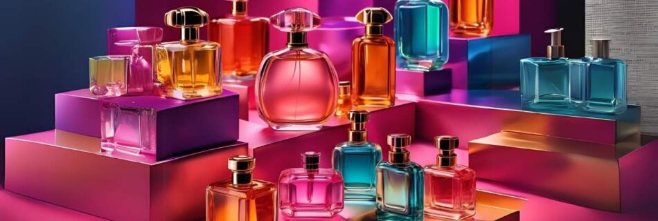 a imagem mostra diversos perfumes para exemplificar como fazer perfume durar mais, em fundo rosa neon