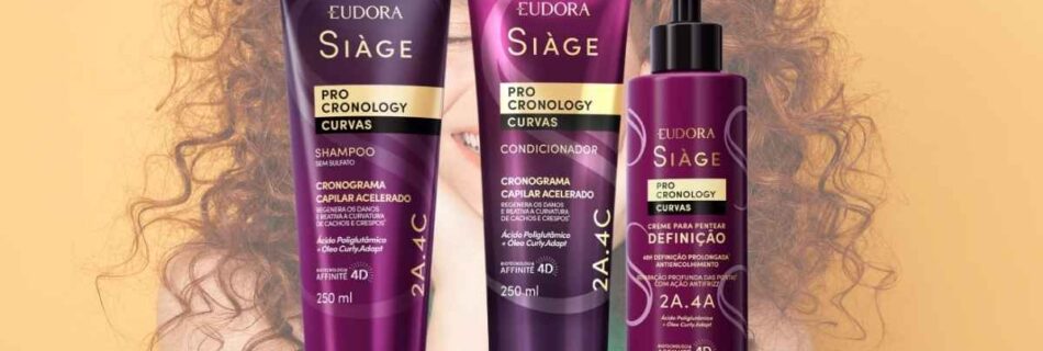 Lançamento eudora Siàge Pro Cronology Curvas shampoo, condicionador para cabelos cacheados