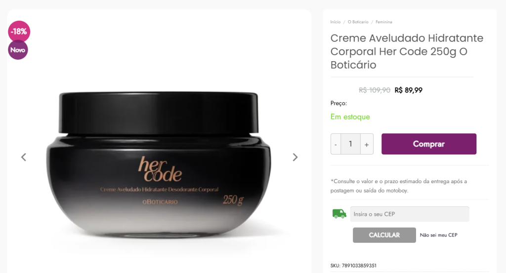 <Título_H1>Promoção Creme Aveludado Her Code na Loja Saldão dos Perfumes: Luxo na Pele</Título_H1> 2 A imagem mostra a Promoção Creme Aveludado Her Code na Loja Saldão dos Perfumes
