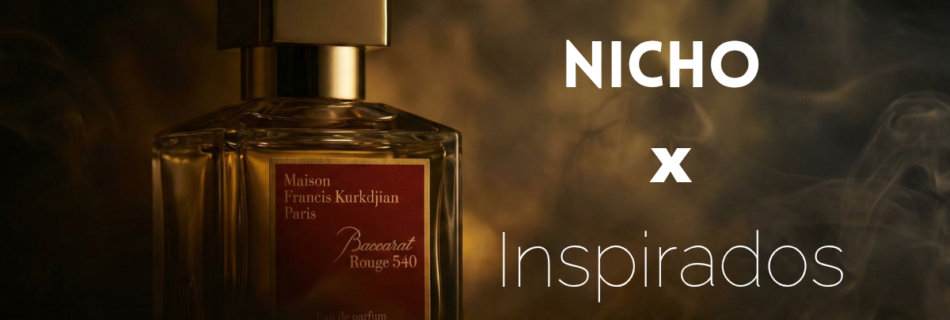 Imagem editorial com frasco de perfume em atmosfera enigmática, luz dourada suave e fundo escuro, representando o universo da perfumaria de nicho e fragrâncias inspiradas.