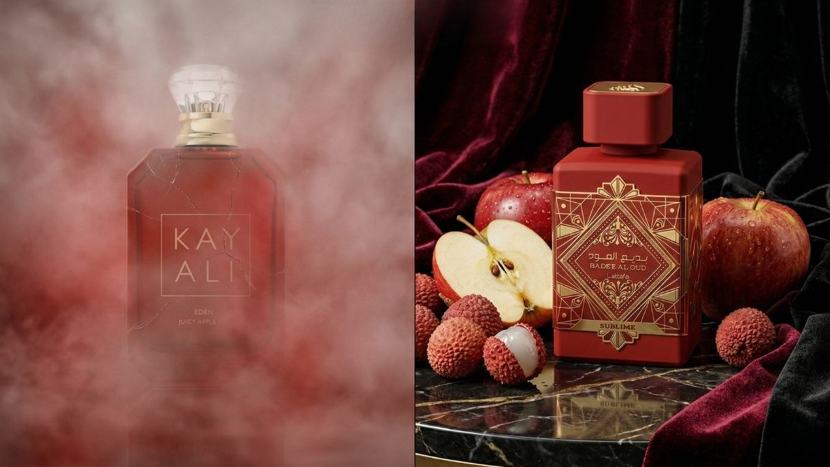 Esqueça o perfume fraco: Testamos a "bomba vermelha" árabe que projeta por 12 horas. 2 Comparativo entre perfume floral fraco e o potente árabe vermelho Lattafa Sublime.