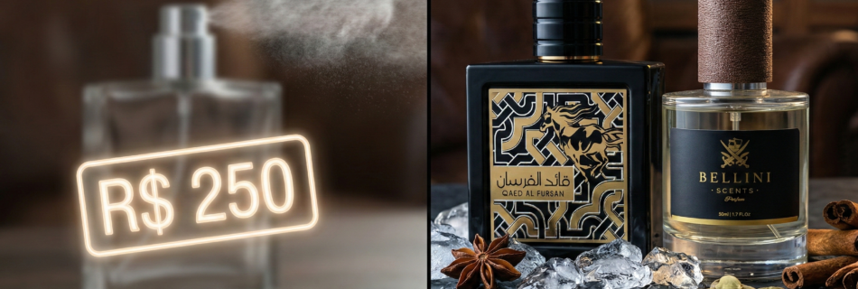 Comparativo entre perfumes nacionais comuns e alternativas exclusivas da Amazon e Bellini Scents.