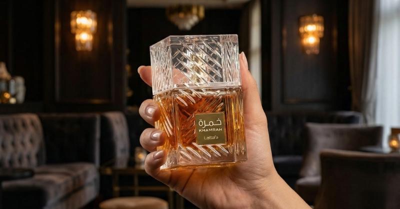 Frasco do perfume árabe Lattafa Khamrah, conhecido pela fixação extrema.