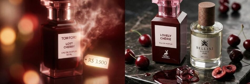Comparativo entre o Tom Ford Lost Cherry que evapora rápido e suas alternativas de alta fixação.